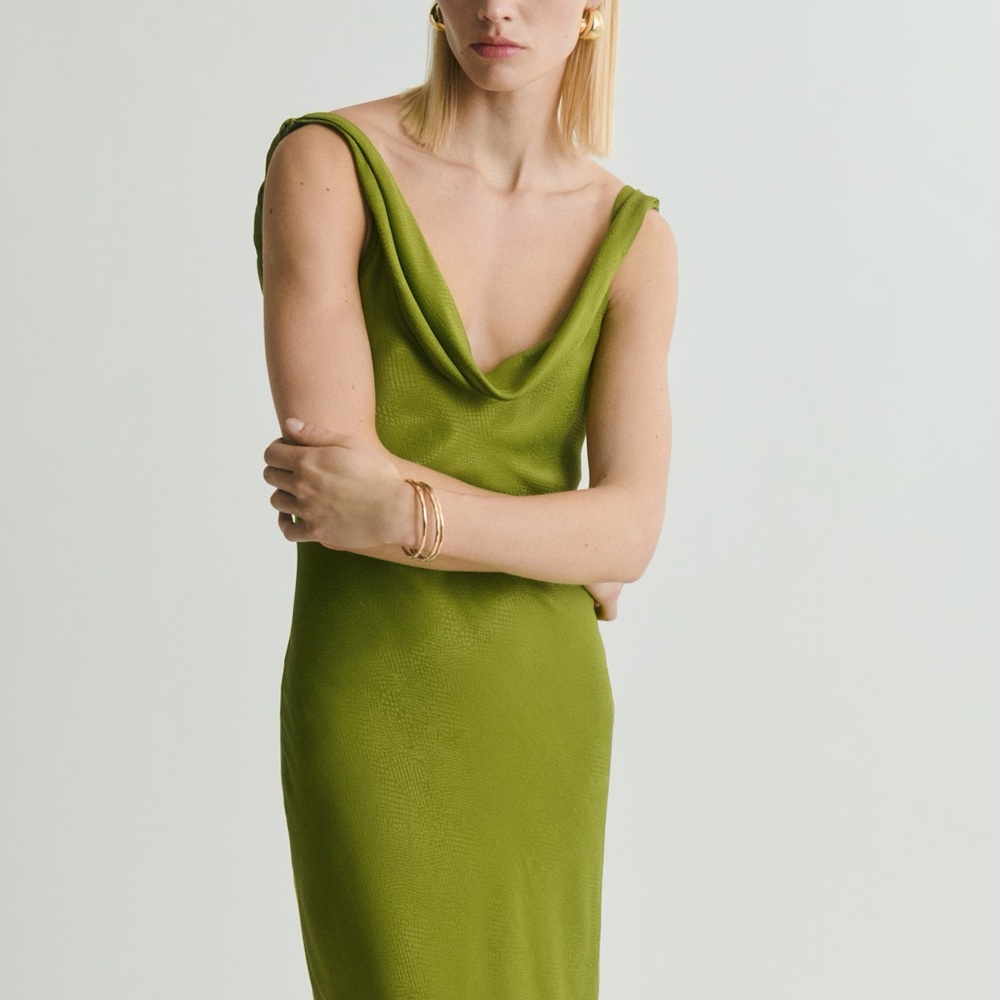 mango textured dress with draped neckline